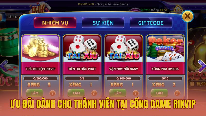 Ưu đãi dành cho thành viên tại cổng game Rikvip
